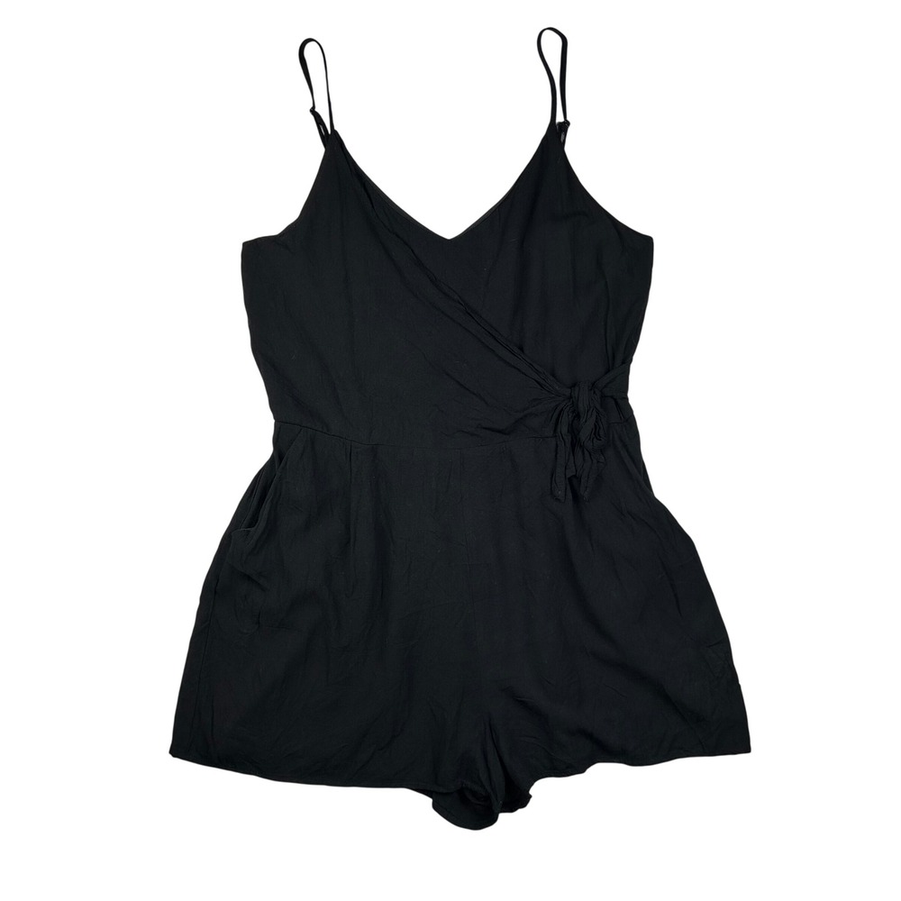 One Clothing Los Angeles Womens Black Wrap Front Romper Side Tie Pocket Large